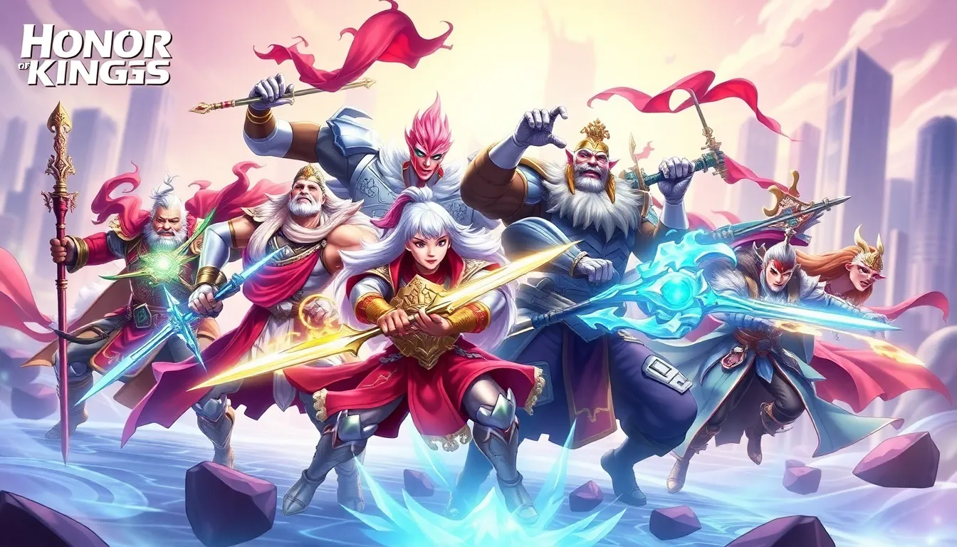 diverse heroes from Honor of Kings in a vibrant digital battlefield.