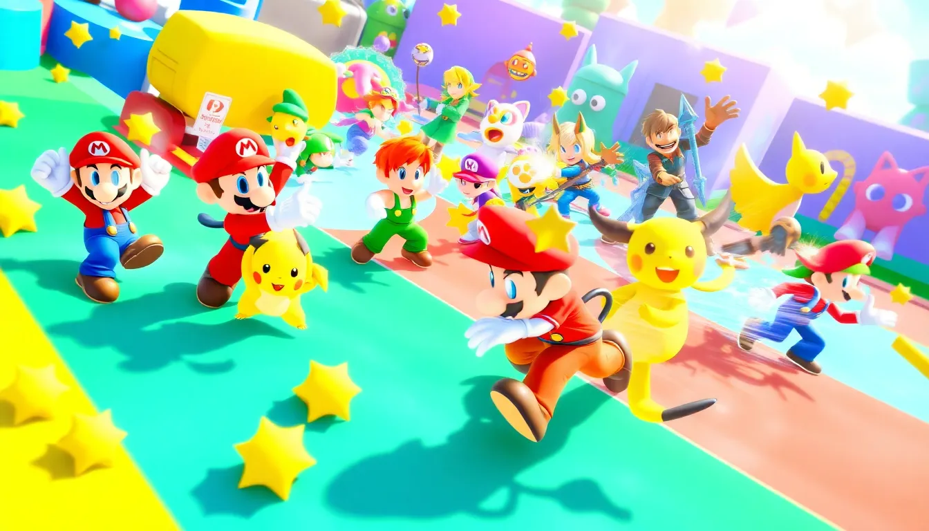 action-packed scene featuring iconic characters from Super Smash Bros 64.